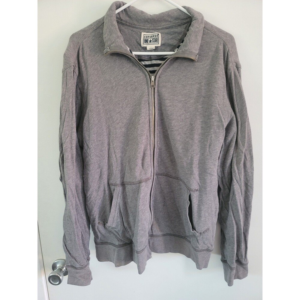 Converse One Star Jacket Men's Large L Grey Full Zipper 2 Pockets Vintage